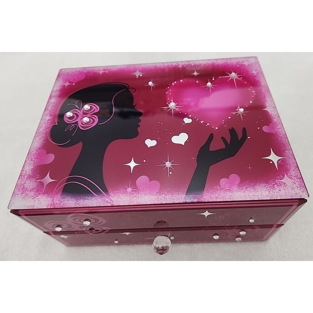 Jewelry Box San Francisco Music Box Company Hearts and Kisses Glass Retired